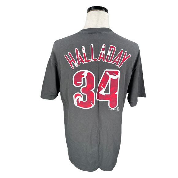 Vintage Majestic Philadelphia Phillies Roy Halladay #34 T-Shirt Men’s Large Gray - Picture 4 of 10